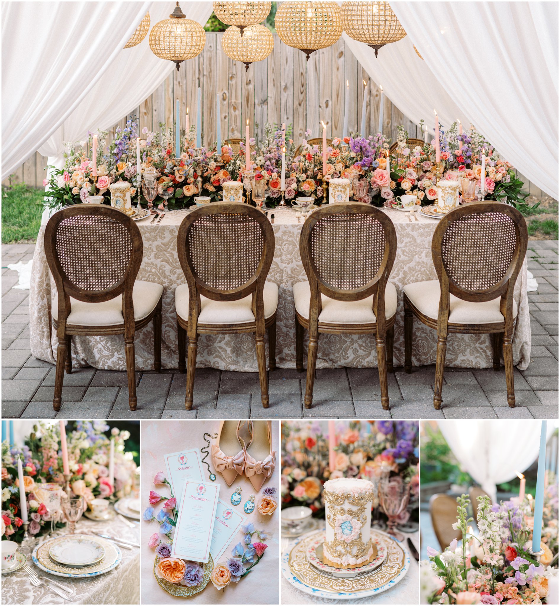 long tablescape filled to the brim with fresh florals